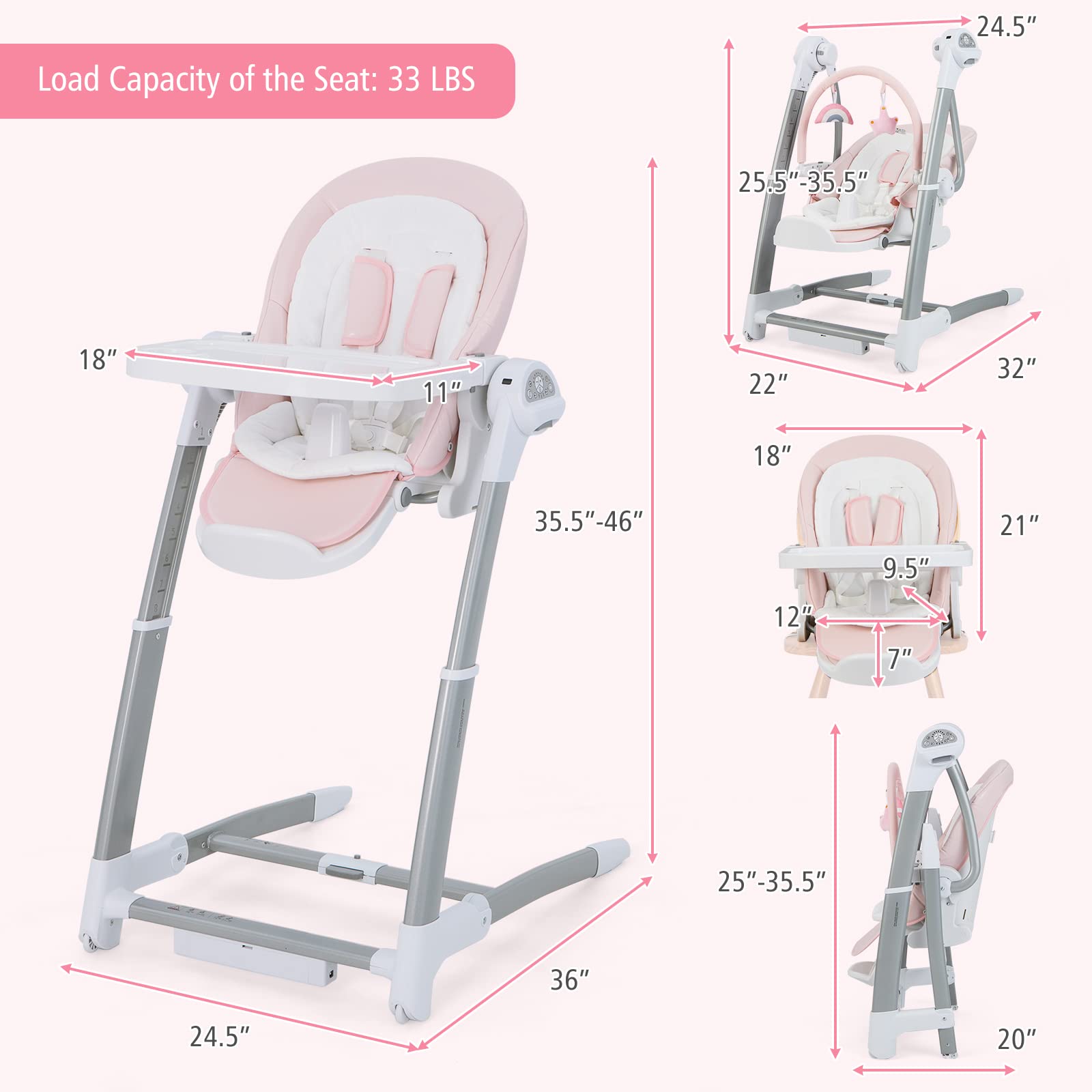 Costzon Baby Swings for Infants, 3 in 1 Foldable High Chair