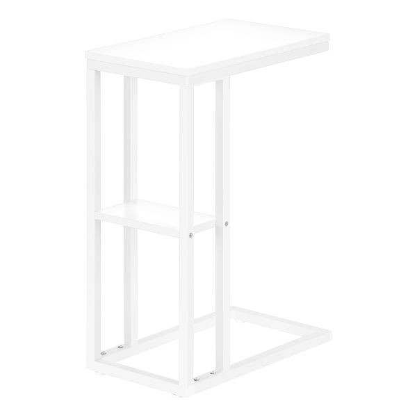 Accent Table， C-shaped， End， Side， Snack， Living Room， Bedroom， White Laminate， White Metal， Contemporary， Modern