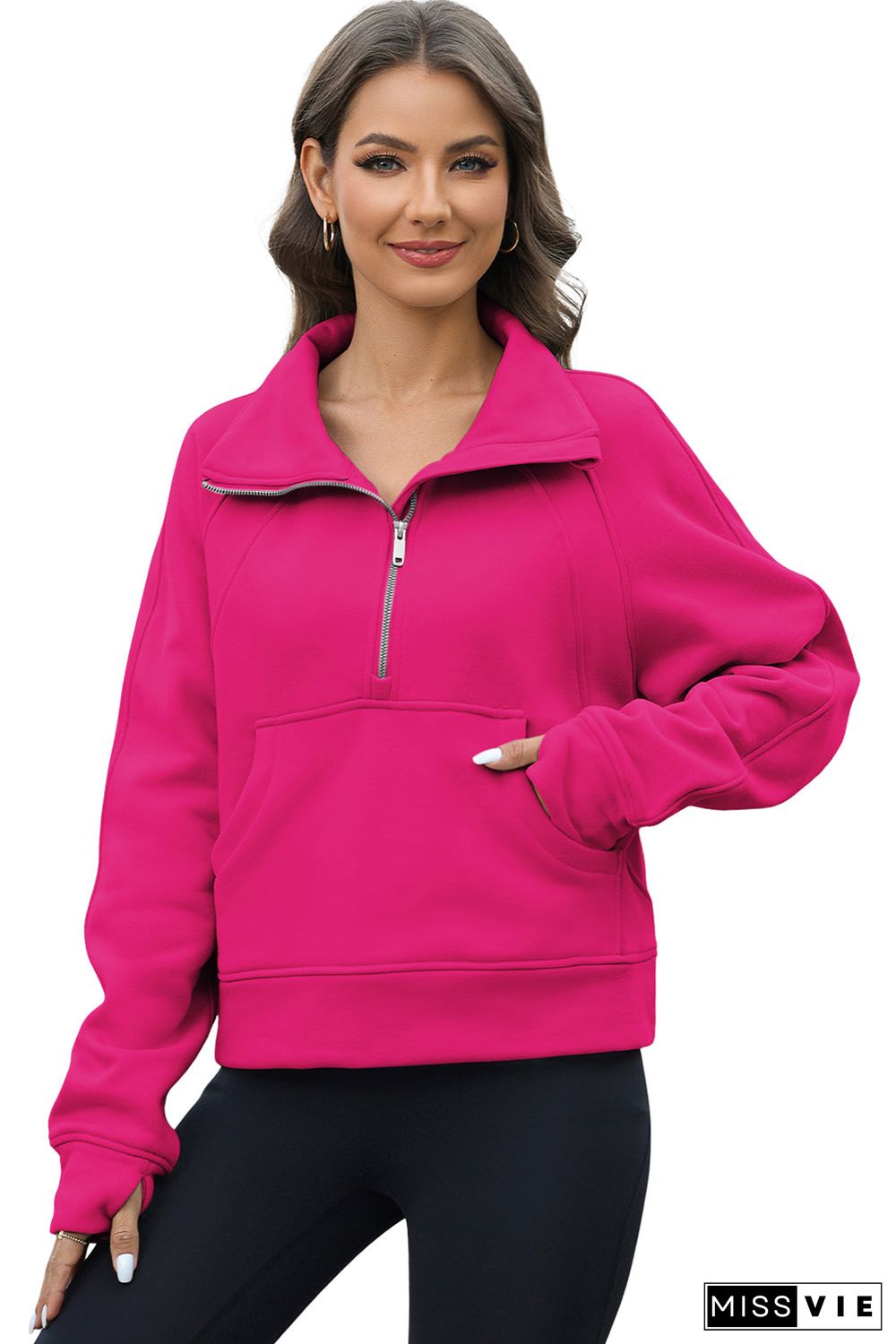 Half Zipper Kangaroo Pocket Sweatshirt