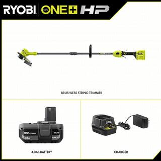 RYOBI ONE+ HP 18V Brushless 13 in. Cordless Battery String Trimmer with (2) 4.0 Ah Batteries and (2) Chargers P20120-BK