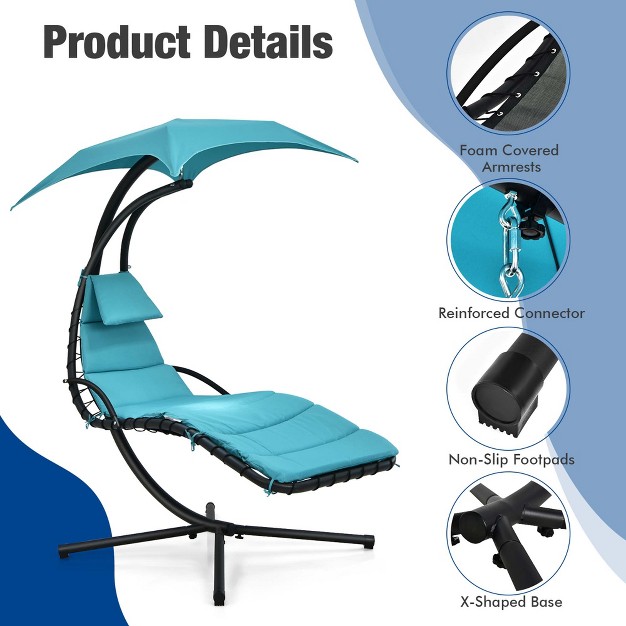 Costway Costway Patio Hanging Lounge Chaise Hammock Chair Removable Canopy Grey navy turquoise