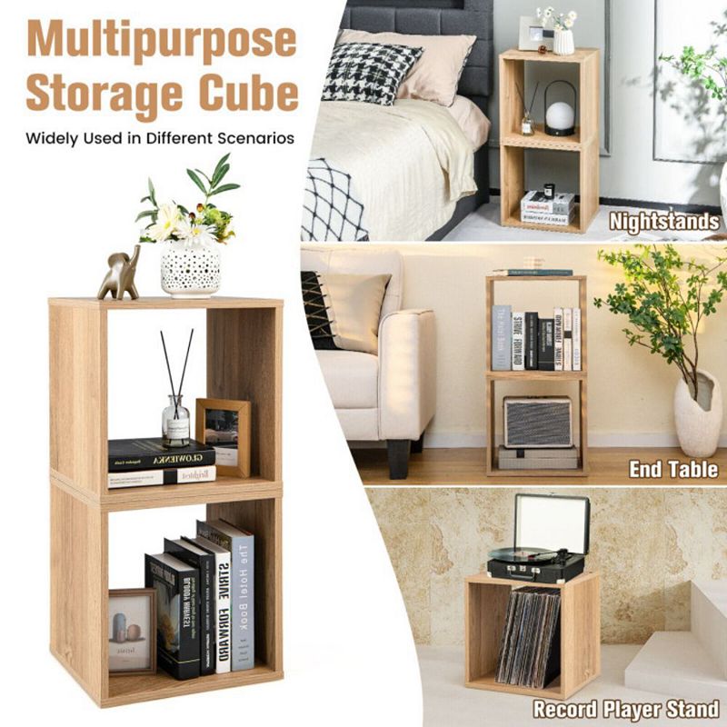 Hivago 2 Cubes Stackable Bookcase for Living Room and Study-Natural