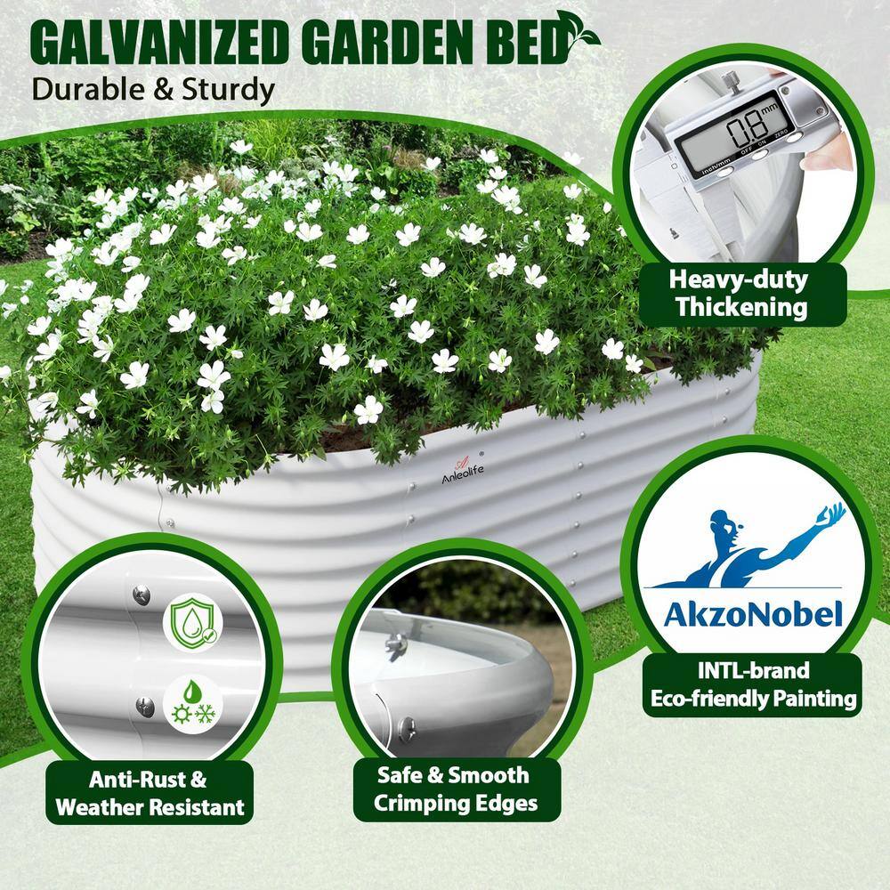 Cesicia 6 ft. L x 3 ft. W x 2 ft. H Outdoor White Galvanized Steel Raised Garden Bed Oval Above Ground Modular Planter Boxes ANG002bedwy