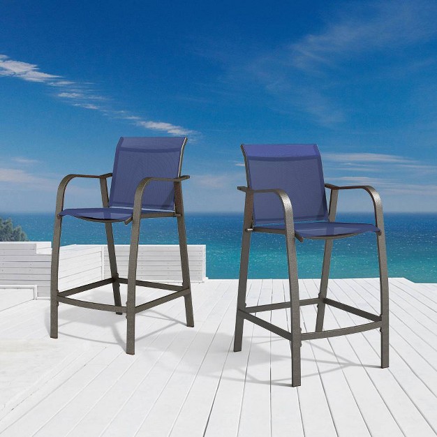 2pc Outdoor Counter Height Aluminum Bar Stools Navy Blue Pellebant