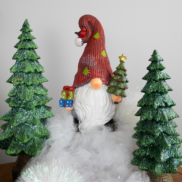 Gnome with Cardinal Holding Christmas Tree Decoration