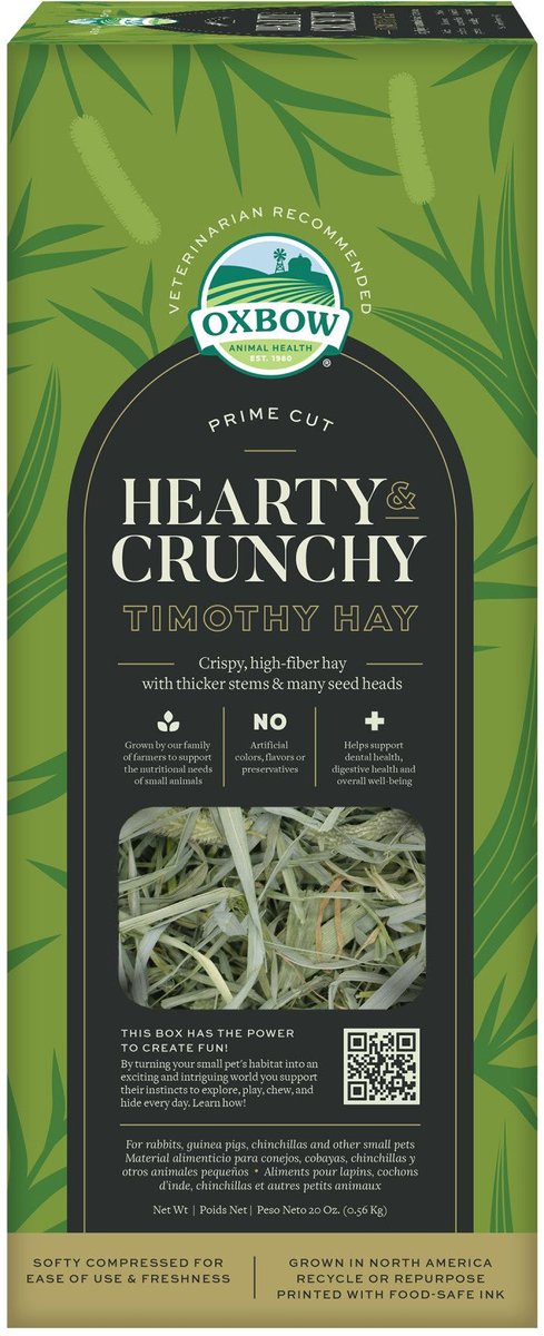 Oxbow Prime Cut Hearty and Crunchy Timothy Hay Small Pet Food， 20-oz bag