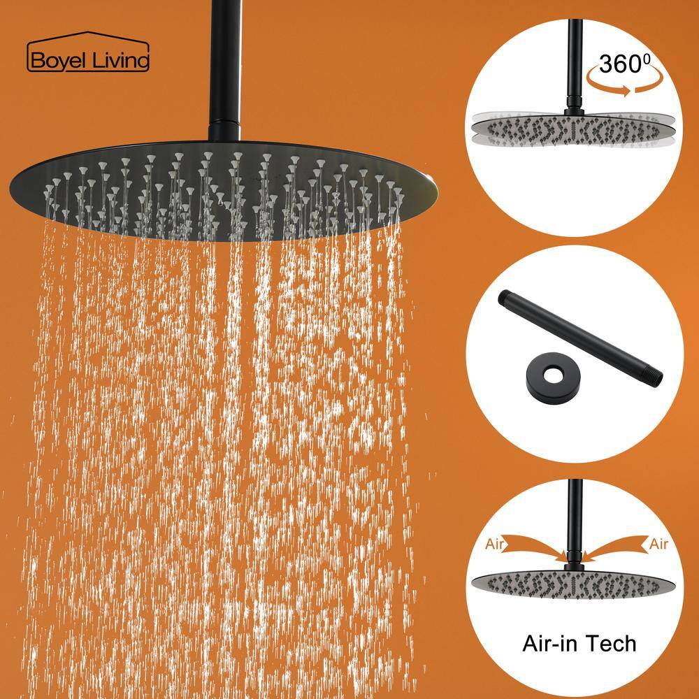 Boyel Living 5-Spray Patterns with 2.35 GPM 12 in. H Ceiling Mount Dual Shower Heads with Valve Included in Matte Black SMD-88041B-12