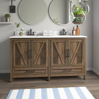 Twin Star Home 60 in. W x 20 in. D x 38 in. H Rustic Bath Vanity in Canyon Lake Pine with Vanity Top in White with White Basin 60BV477-PD23