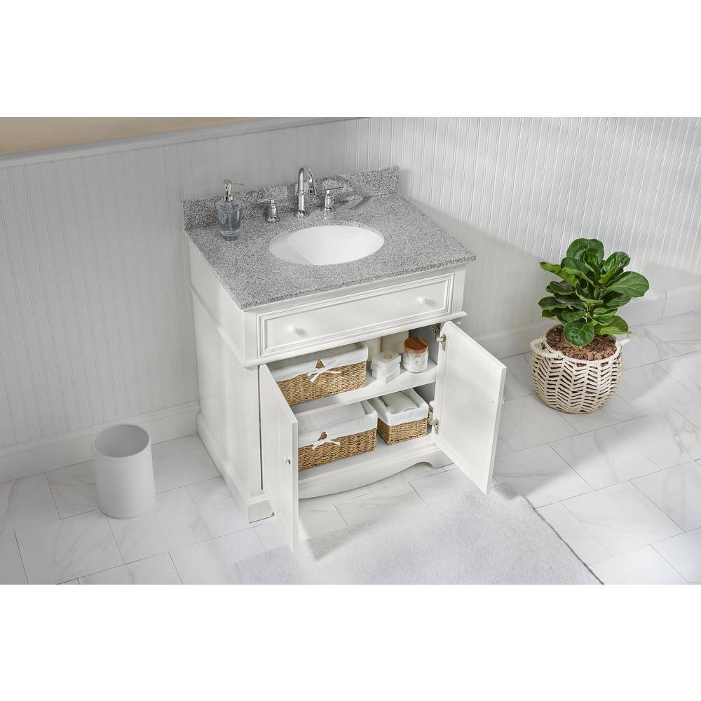 Home Decorators Collection Fremont 32 in. W x 22 in. D x 34 in. H Vanity in White with Granite Vanity Top in Gray with White Sink MD-V1790