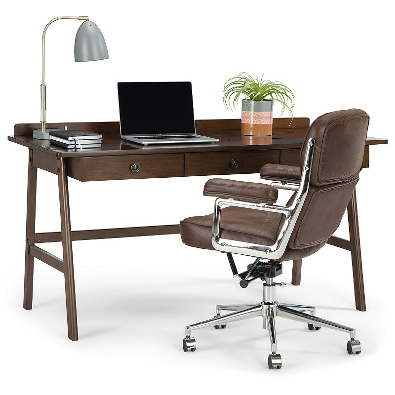 Simpli Home Rylie Solid Wood Contemporary Desk - Natural Aged Brown