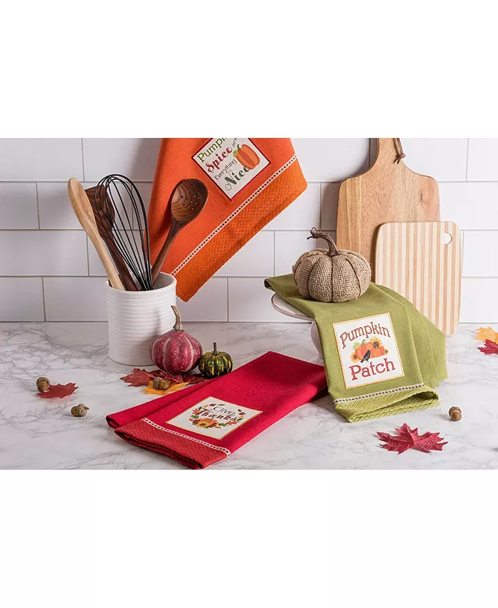 Design Imports Assorted Country Pumpkin Embroidered Dishtowel Set