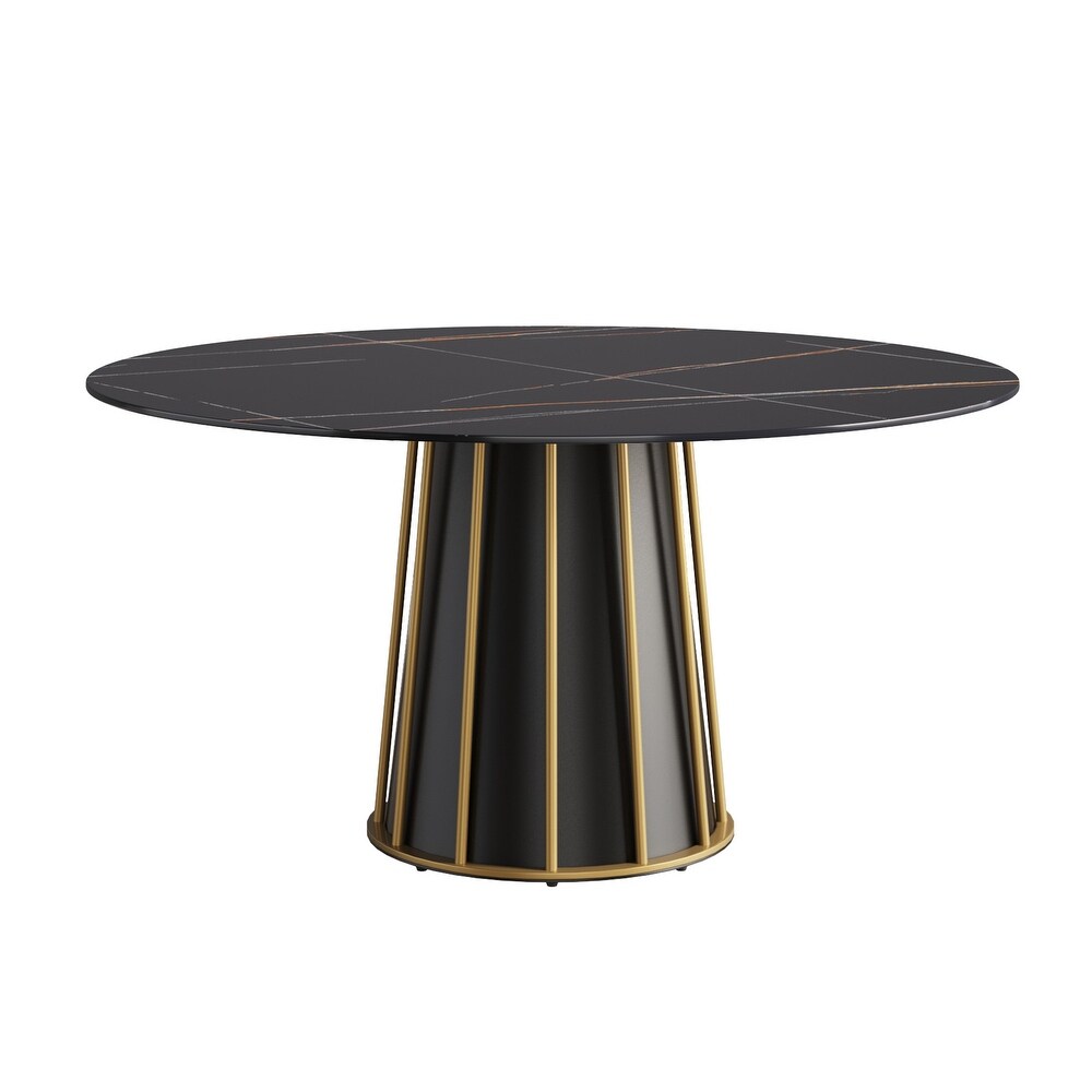 Round Metal Pedestal Dining Table Round Sintered Stone Table.