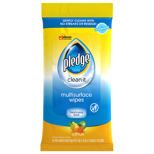 SC Johnson Pledge Multi-Surface Cleaner Wet Wipes | Cloth， Fresh Citrus， 7 x 10， 25