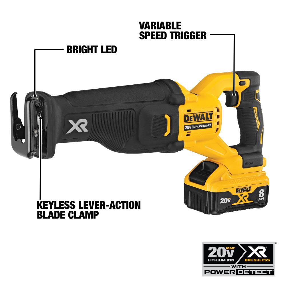 DEWALT 20V MAX* POWER DETECT XR Brushless Reciprocating Saw Kit DCS368W1 from DEWALT