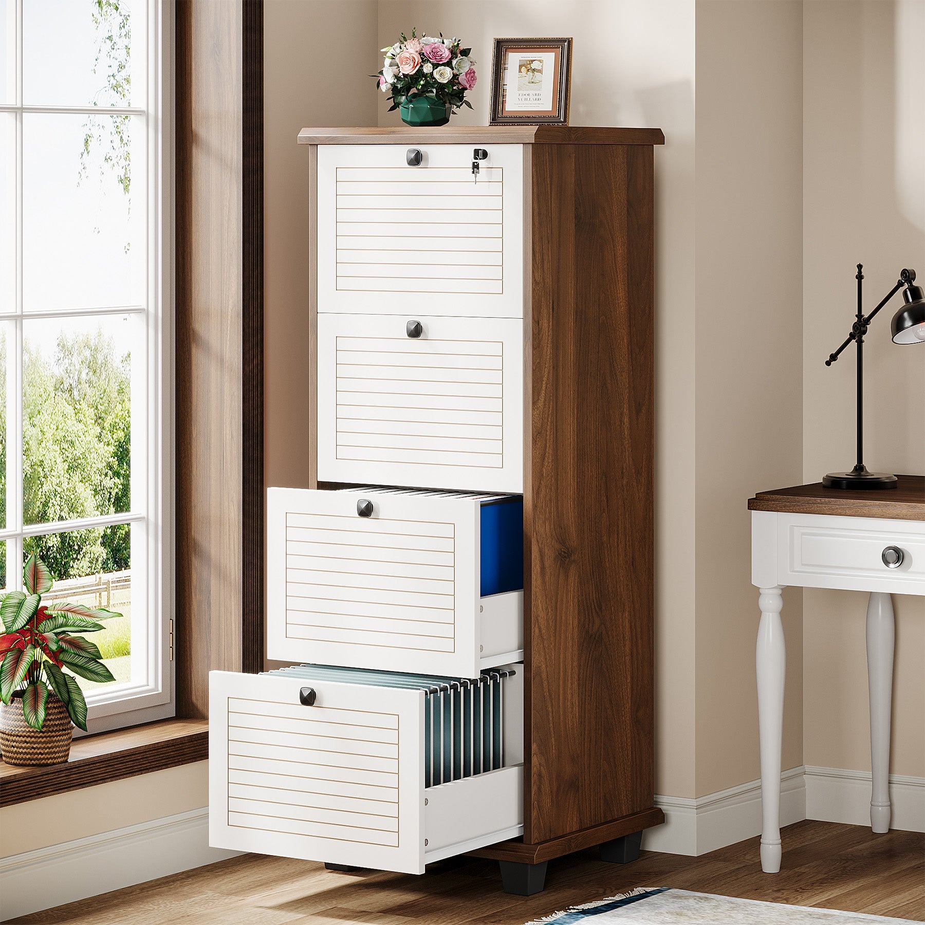 4-Drawer File Cabinet, Vertical Wood Filing Cabinet Storage Cabinet