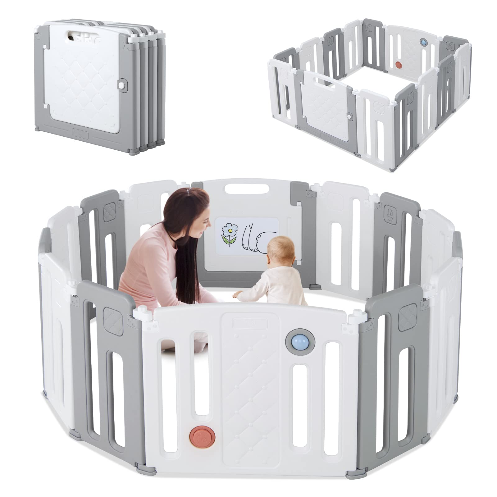 Costzon Baby Playpen, Foldable Activity Play Center with Safety Gate