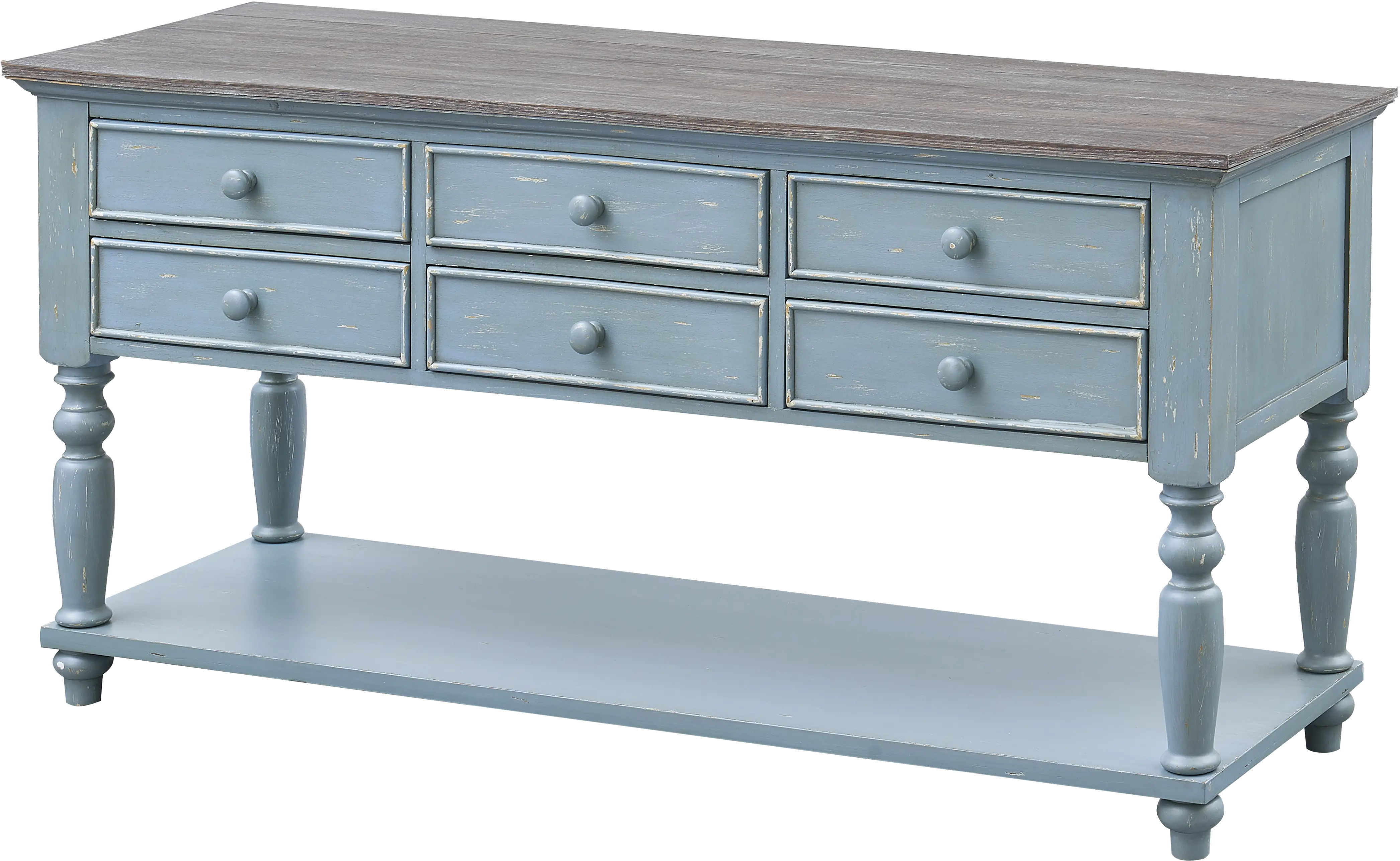 Bar Harbor Blue Six Drawer Console Table