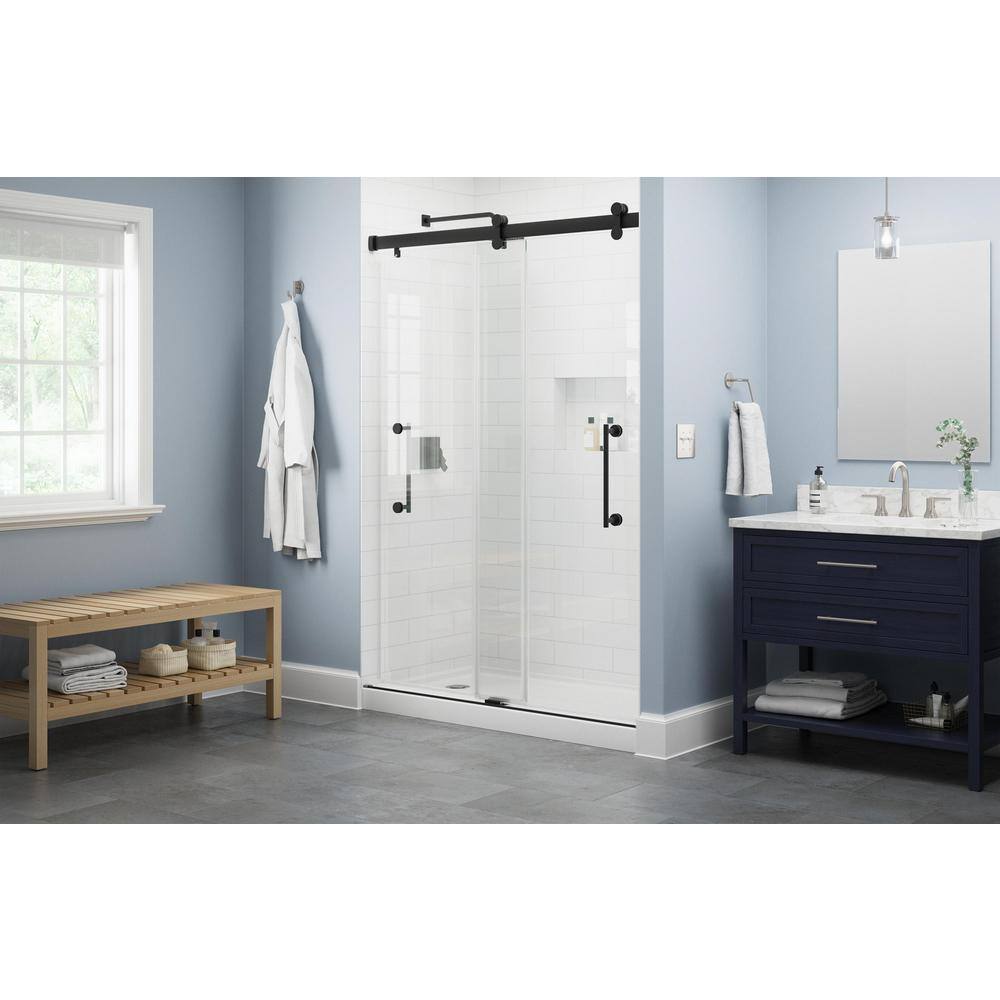 Delta Paxos 60 in. W x 76 in. H Sliding Frameless Shower Door in Matte Black with 516 in. (8 mm) Clear Glass SD5758470