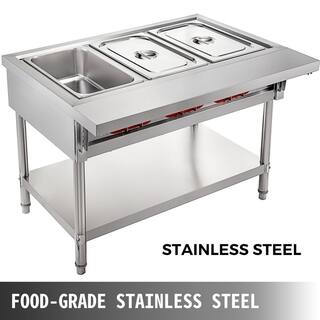 VEVOR Commercial Electric Food Warmer 3-Pot Steam Table Food Warmer 1500 Watt Stainless Steel Steam Table for Restaurant CJRT3G1500W000001V1