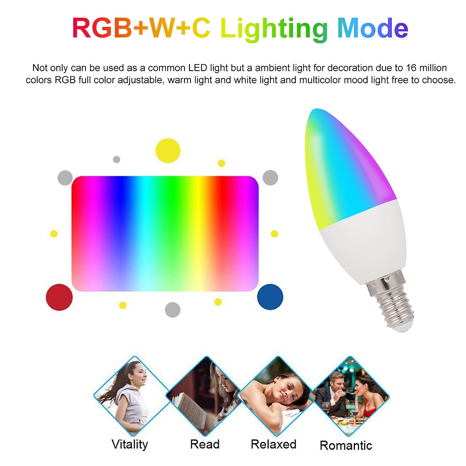 Wifi Smart Bulb Rgb+w+c Led Candle Bulb 5w E14 Dimmable Light Phone App Smartlife/tuya Remote Control Compatible With Alexa Google Home Tmall Elf For