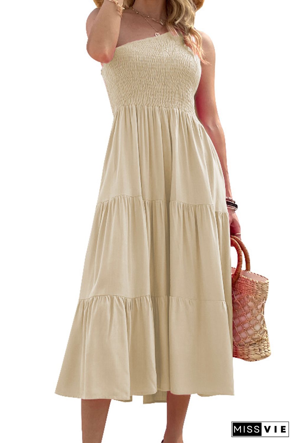 Boho Solid Color One Shoulder Sleeveless Maxi Dress Wholesale