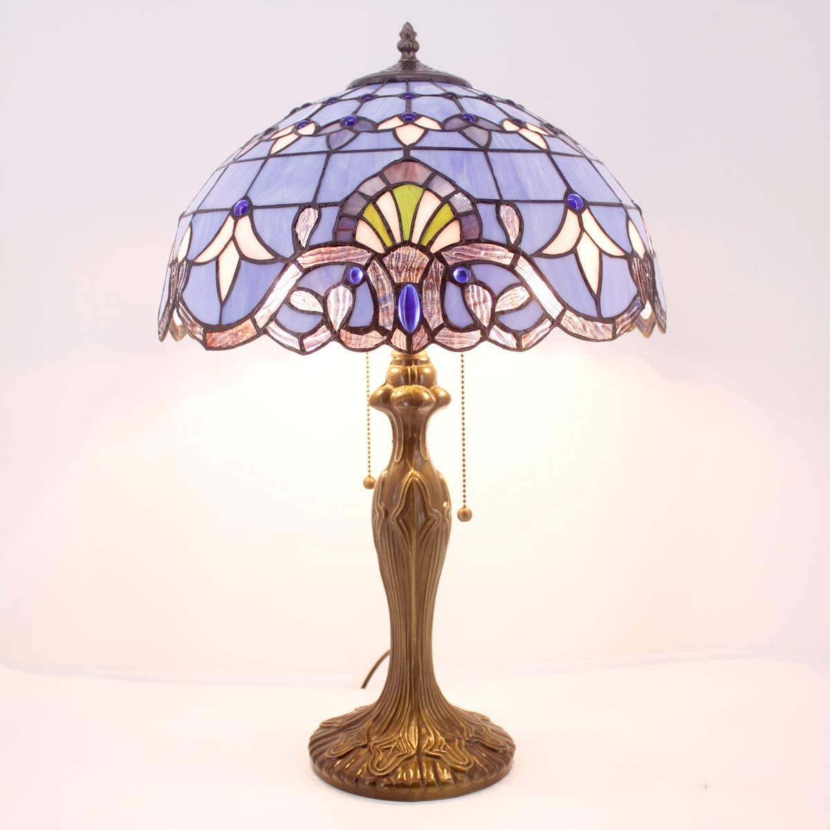 GEDUBIUBOO Tiffany Lamp Blue Purple Stained Glass Baroque Table Lamp Lavender Style Bedside Desk Light Metal Base 16X16X24 Inches Decor Bedroom Living Room  Office S003C Series