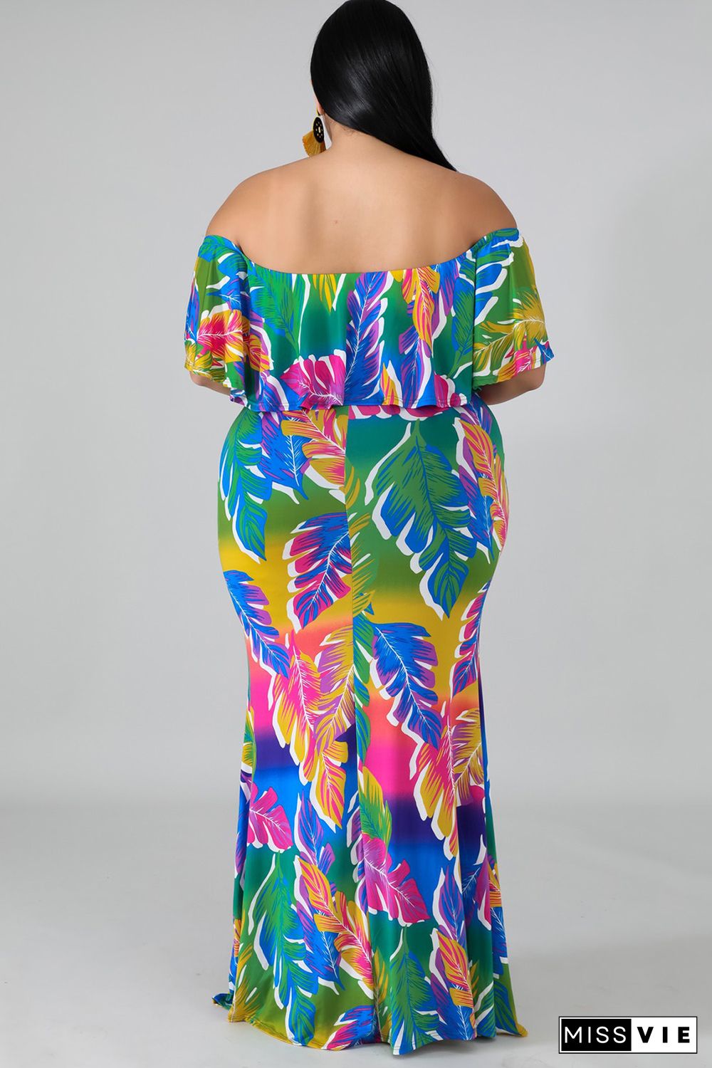 Plus Size Tropical Palms Mermaid Dress