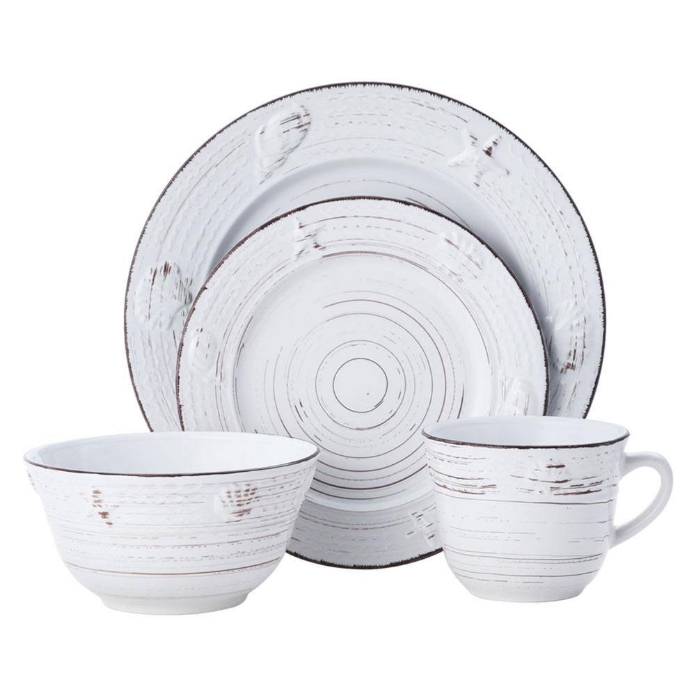 Pfaltzgraff 16-Piece Trellis Coastal White Stoneware Dinnerware Set (Service For 4) 5267774