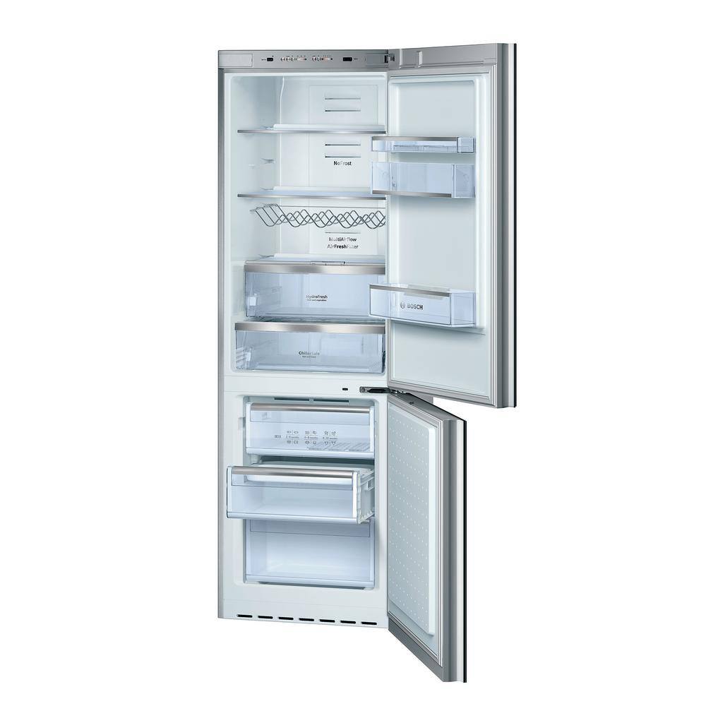 Bosch 800 Series 24 in. 10 cu. ft. Bottom Freezer Refrigerator in White Glass Counter Depth B10CB81NVW