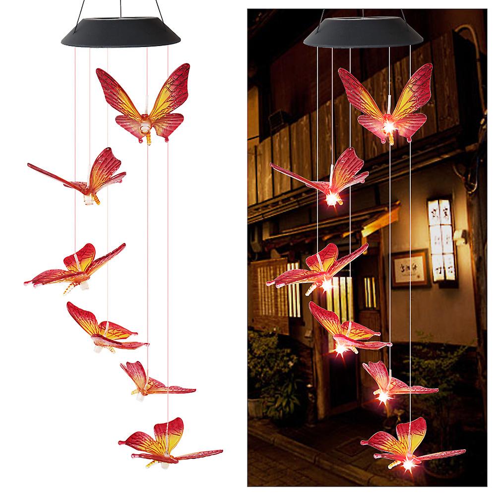 Solar Energy Powered Wind Chime Lamp Color-changing Butterfly Outdoor Garden Street Solar Panel Light No.179190