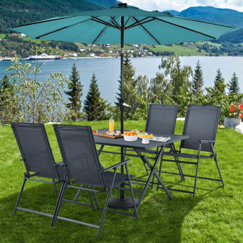 5 Piece Patio Dining Furniture Set with 4 Armchairs and 1 Dining Table-Gray