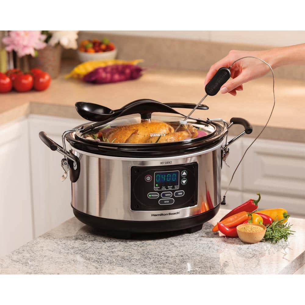 Hamilton Beach Set and Forget 6 Qt. Stainless Steel Programmable Slow Cooker with Temperature Probe 33967