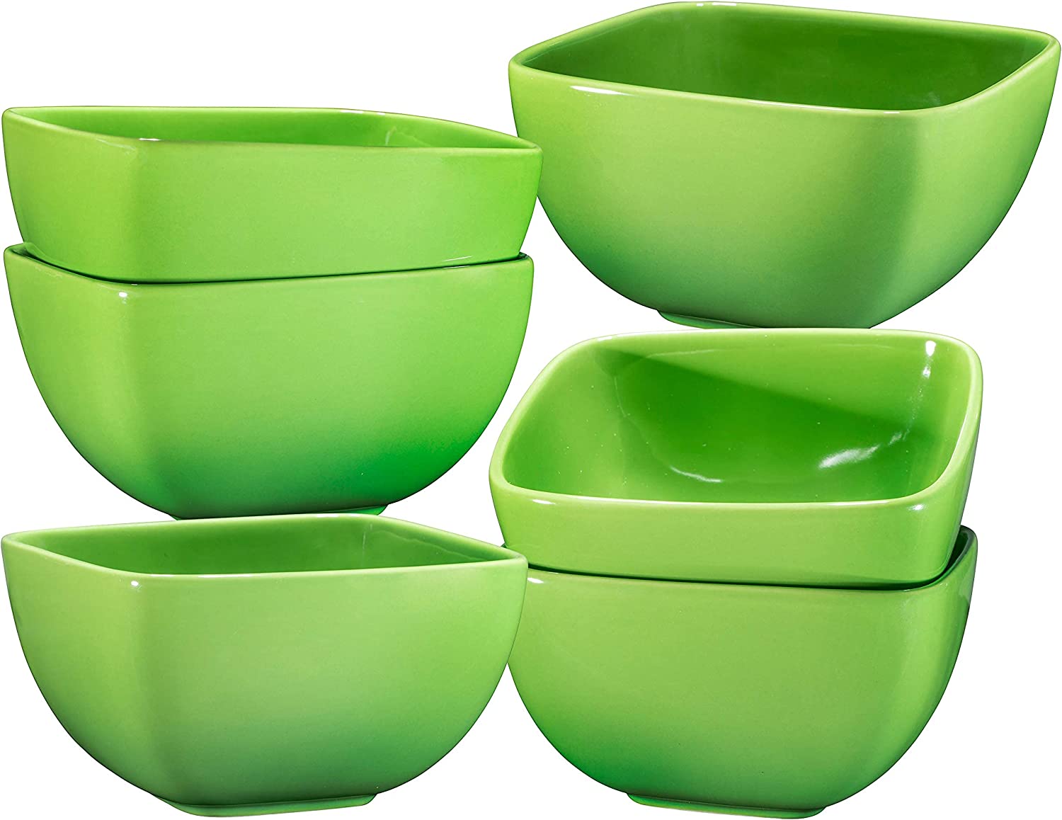 Large Ceramic Square Bowl Set - 26 Ounce for Pasta， Cereal， Soup and Berries - Set of 6 (Gradient Green)