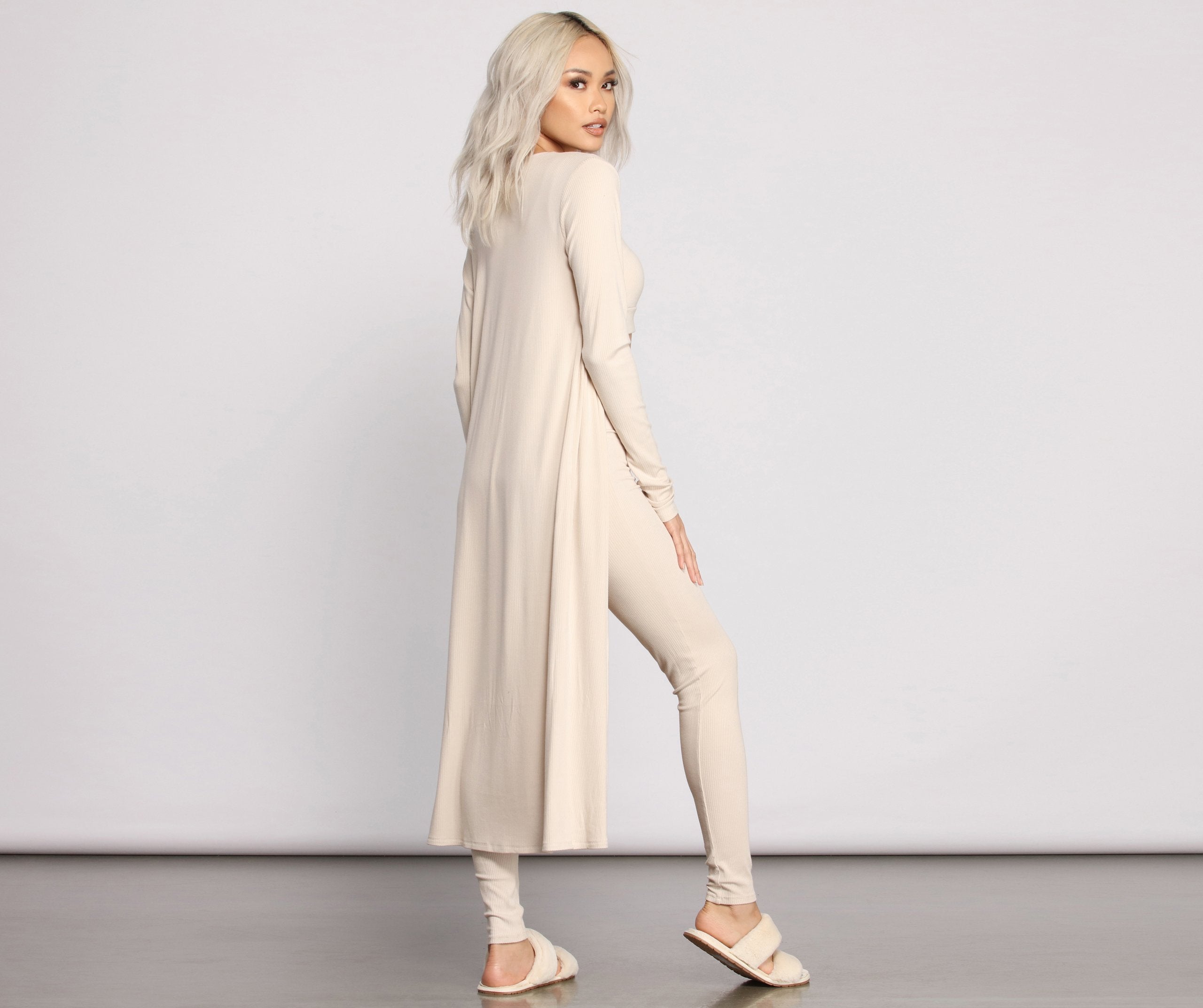 Ribbed Knit Long Sleeve Duster