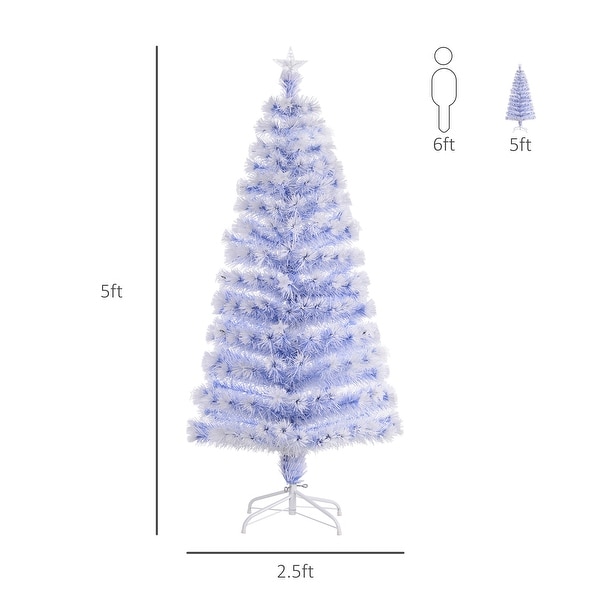 HOMCOM IcyBlue and White Christmas Tree with Lights，Prelit Christmas Tree 5 ft.，Faux Small Christmas Tree with Stand