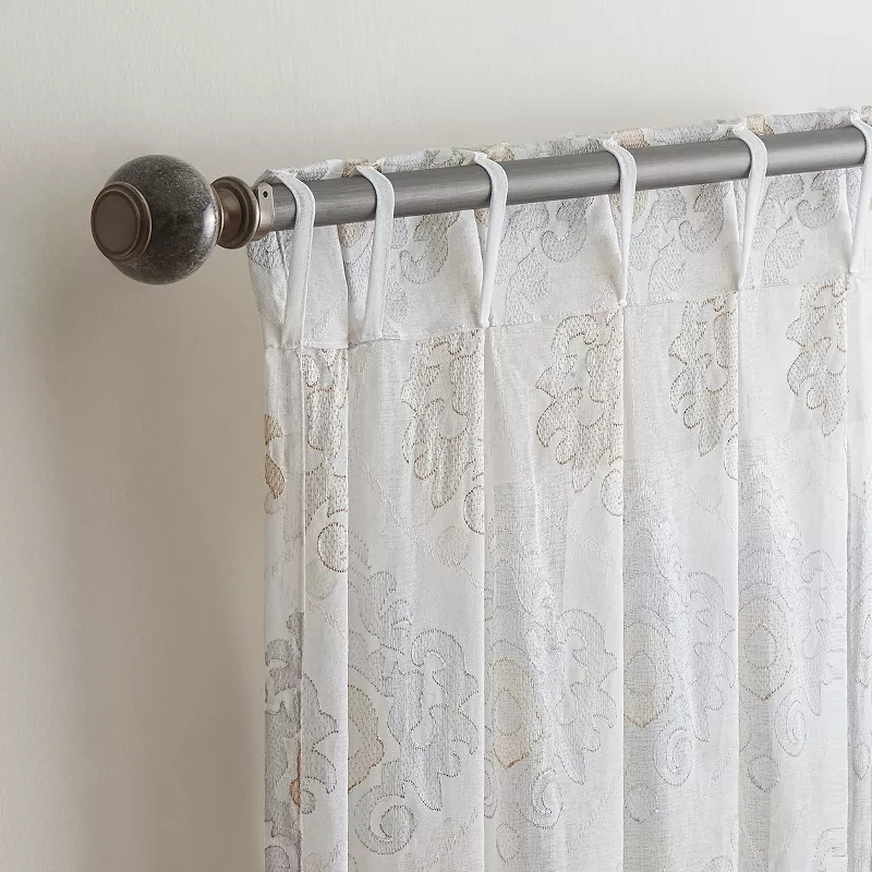 Waverly Velero Embroidered Pinch Pleated Sheer Window Curtain Panel