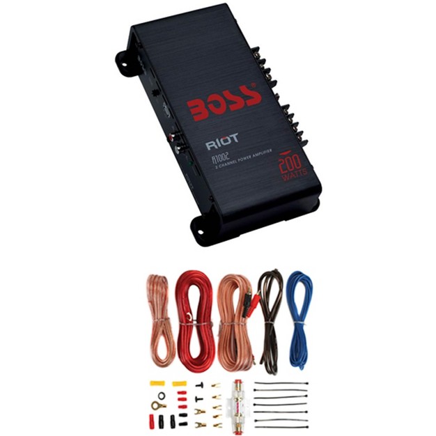 Boss R1002 200w 2 channel Car Audio Amplifier Amp amp 8 Gauge Install Amp Kit amp rca