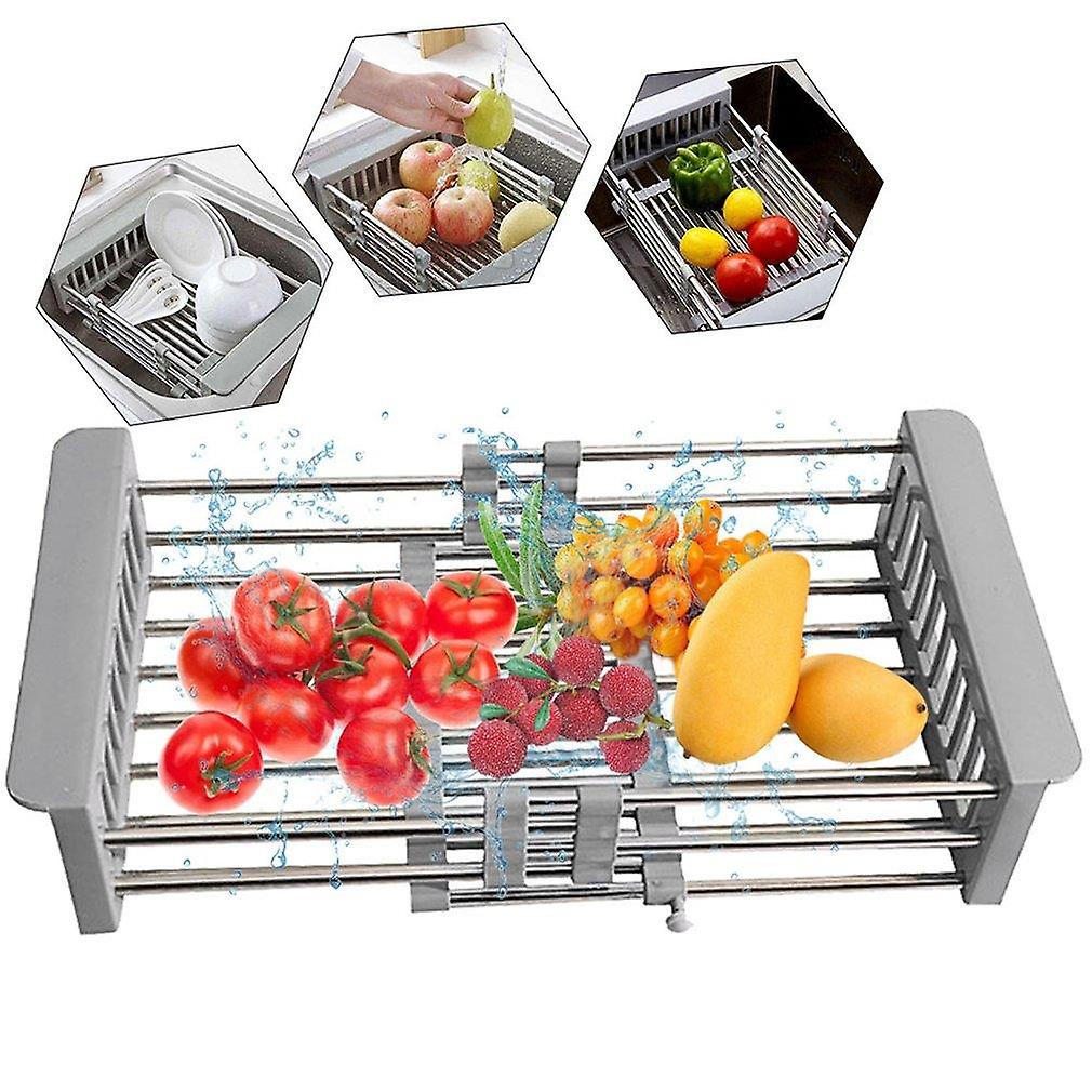 Fruit Vegetable Cutlery Drainer Stainless Steel Rack Drain Basket Telescopic Sink Rack Dish Rack Cleaning Organizer Kitchen