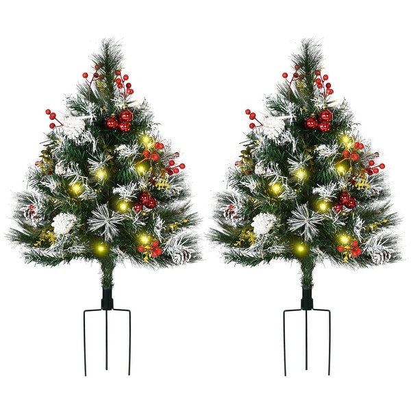 HOMCOM 2 Foot Outdoor PreLit Artificial Christmas Tree Cordless