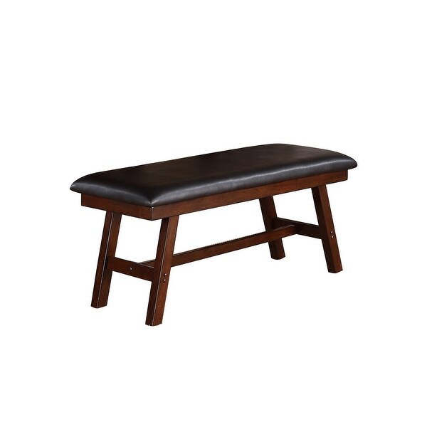 Black Faux Leathe Dining Bench， Dark Walnut