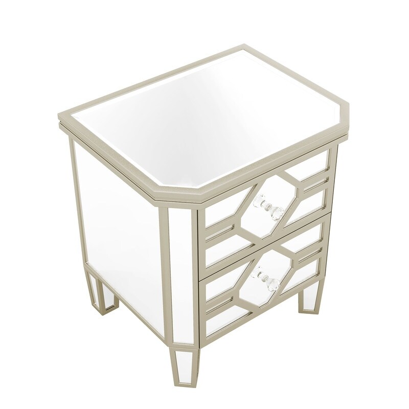 Elegant Mirrored 2 Drawer Storage Cabinet Nightstand