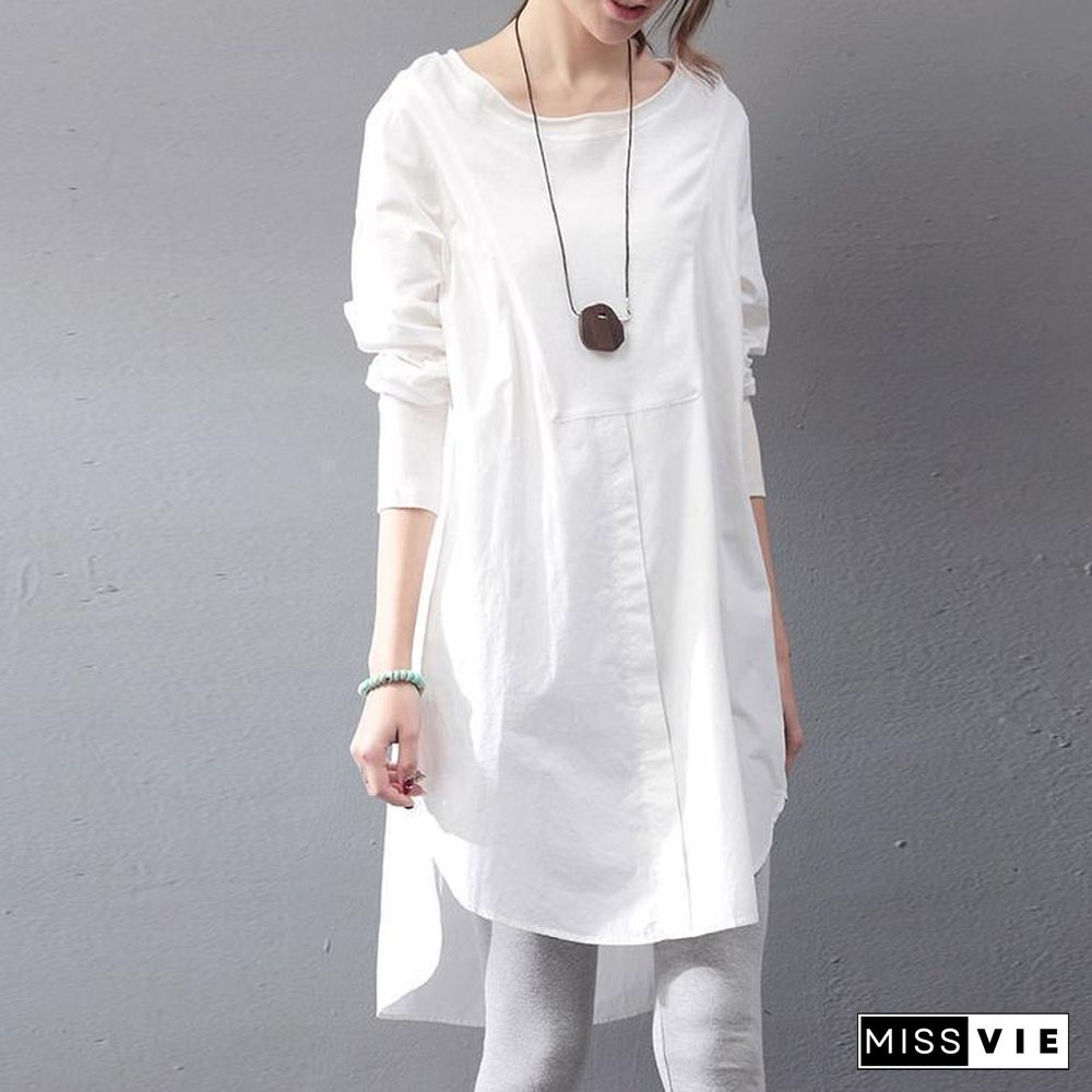 vintage white natural cotton dress plus size holiday dresses Fine long sleeve O neck patchwork cotton clothing dresses