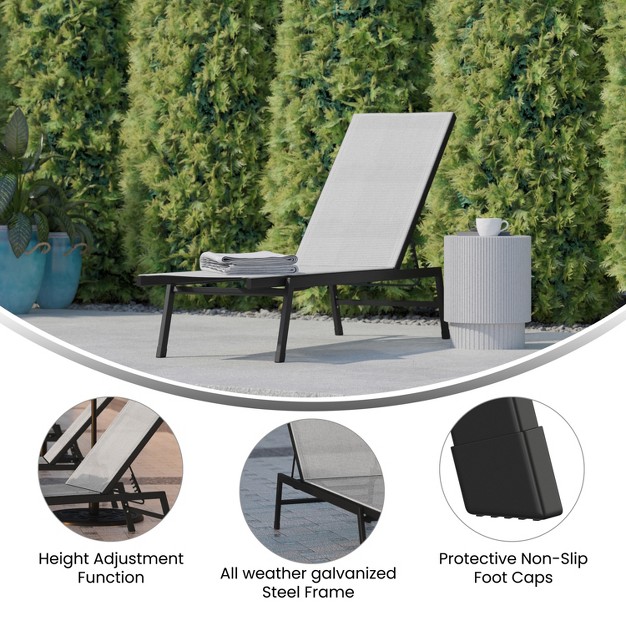 Emma And Oliver Textilene Adjustable 5 Position Patio Chaise Lounge And Metal Frame