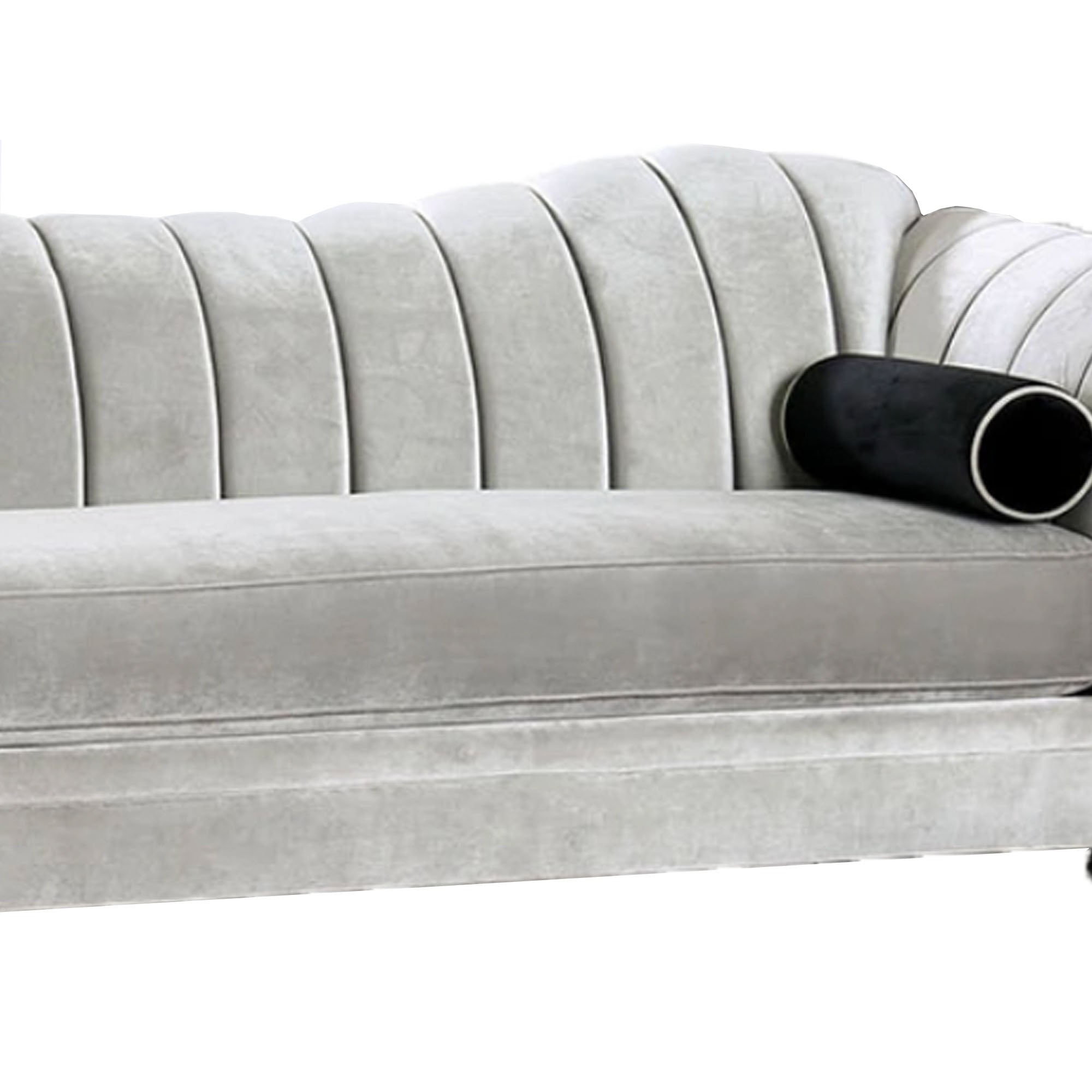 Wooden Sofa with Single Seat Cushion and Rolled Arms, Silver