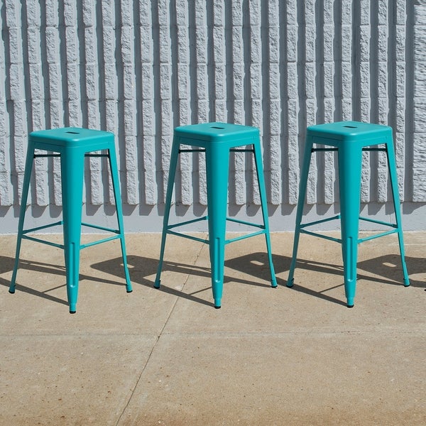 AmeriHome Loft Teal 30 inch Metal Bar Stool - 3 Piece