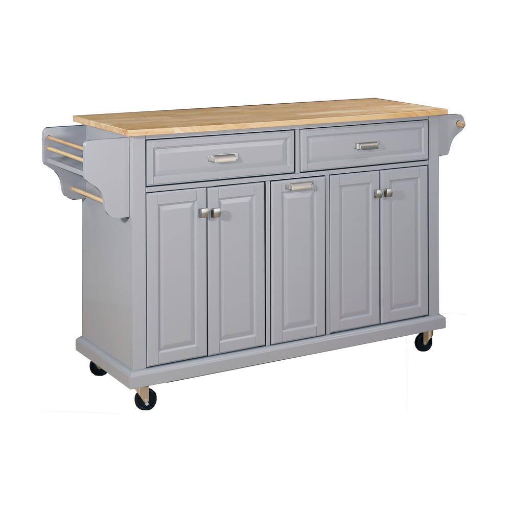 Whatseaso Grey Wood 60.50 in. Kitchen Island with Storage MY23K-110515839