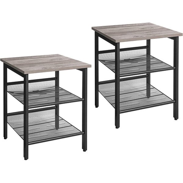 Modern End Table with Adjustable Mesh Shelves，Set of 2