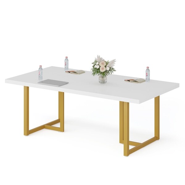 Large Kitchen Dining Table for 6，70.86'' Rectangular Dinner Tables with Steel Legs for Dining Room