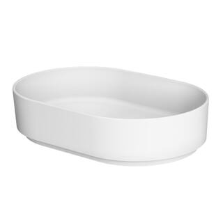 Xspracer Victoria 23 in. W x 15 in. D Ellipse Vessel Solid Surface Counter Top Sink in Matte White JH-SDB141580