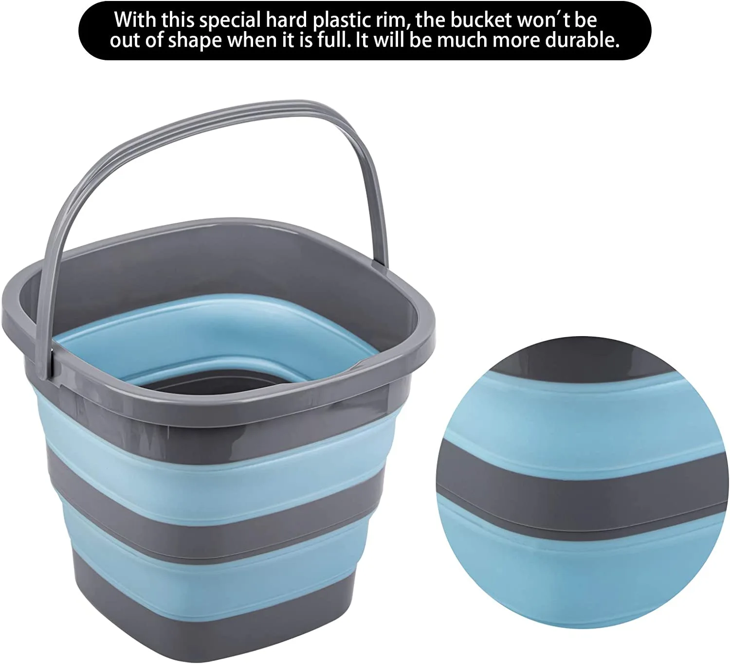 2 Pack Collapsible Plastic Bucket with 2.6 Gallon (10L) Each, Foldable Rectangular Tub for House Cleaning, Space Saving Outdoor Waterpot for Garden or Camping, Portable Fishing Water Pail